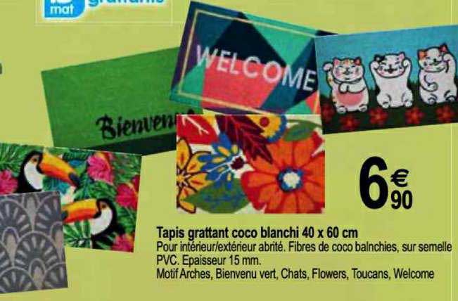 tapis grattant coco blanchi 40 x 60 cm
