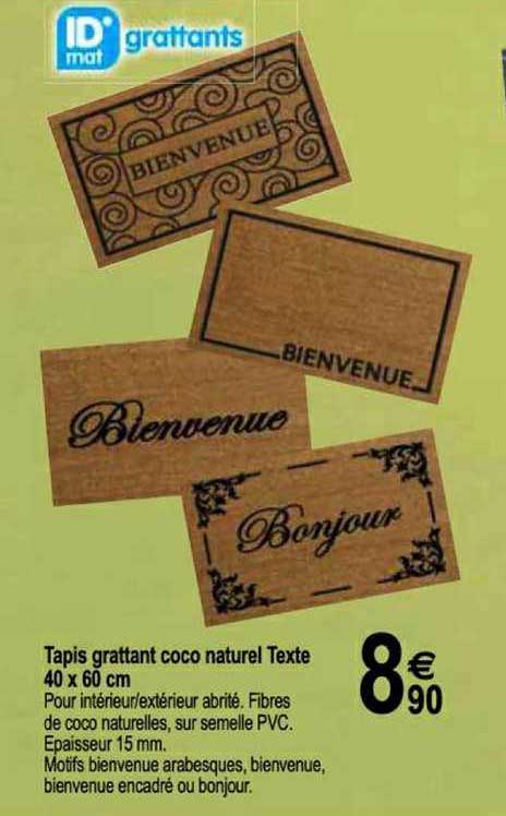 tapis grattant coco naturel texte 40 x 60 cm id mat grattants