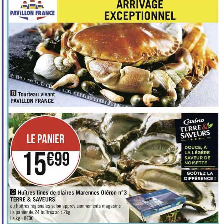tourteau vivant pavillon france huître fines de claires marennes oléron n°3 terre&saveurs