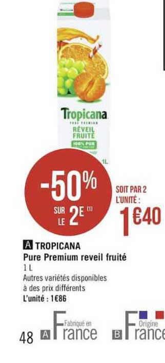 Tropicana Pure Premium Reveil Fruité -50% Sur Le 2è