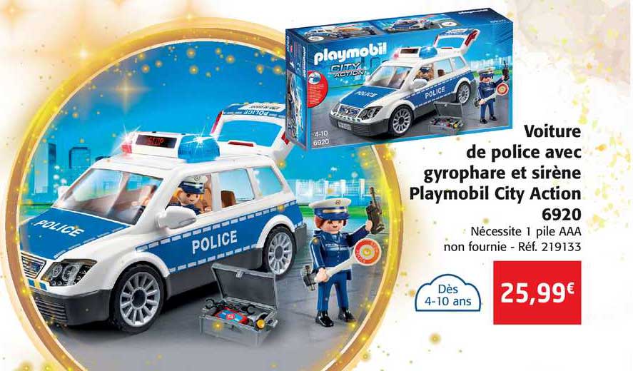 voiture de police avec gyrophare et sirène playmobil city action 6920
