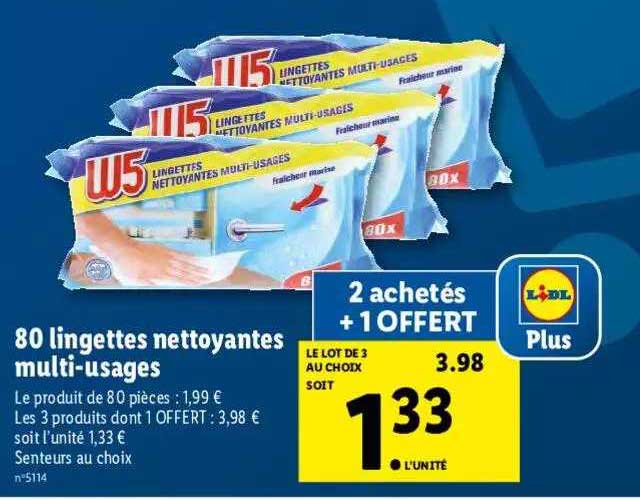 80 lingettes nettoyantes multi-usages w5