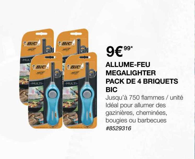 allume-feu megalighter pack de 4 briquets bic