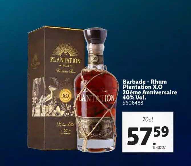 barbade - rhum plantation x.o. 20ème anniversaire 40% vol.