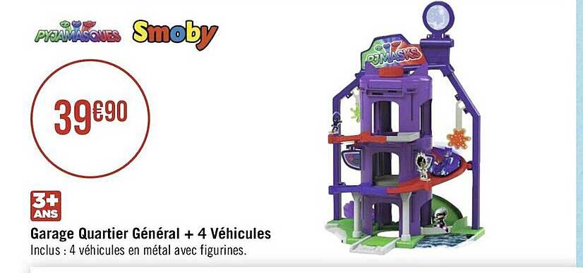 garage quartier général + 4 véhicules pyjamasques smoby