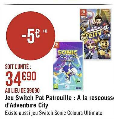 jeu switch pat patrouille : à la rescousse d'adventure city