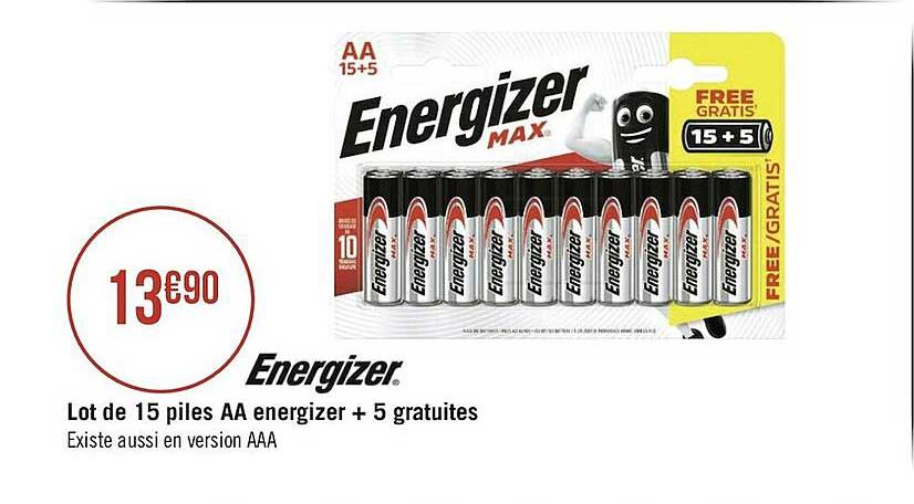lot de 15 piles aa energizer + 5 gratuites