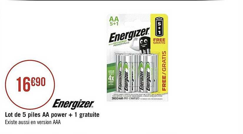 lot de 5 piles aa power + 1 gratuite energizer