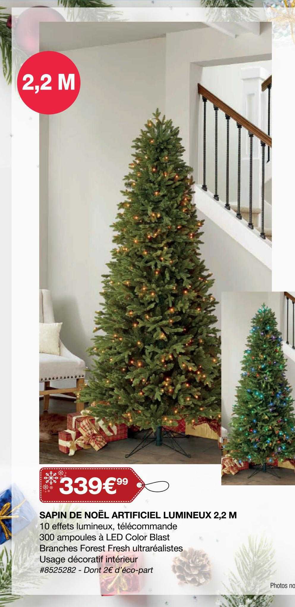 sapin de noël artificiel lumineux 2,2 m