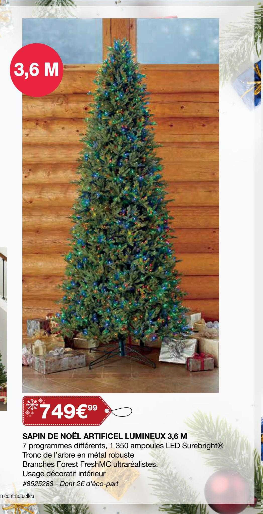 sapin de noël artificiel lumineux 3,6 m