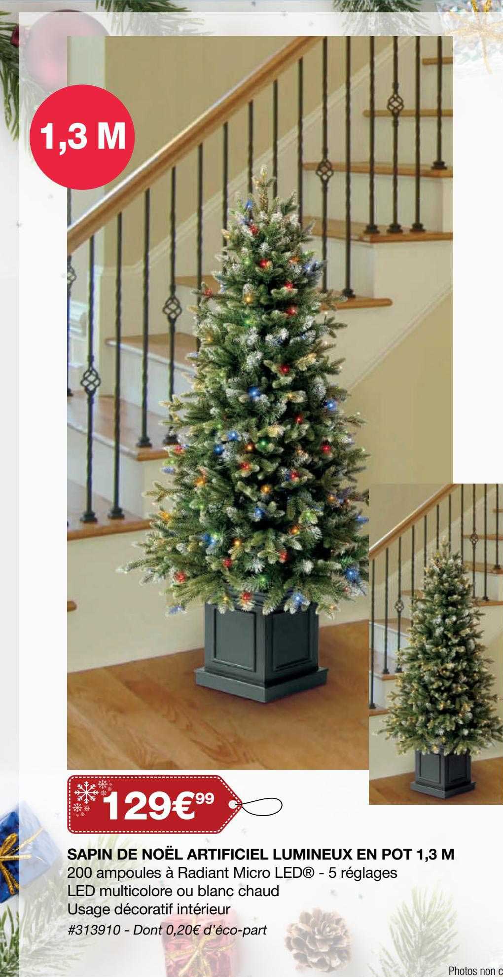 sapin de noël artificiel lumineux en pot 1,3 m