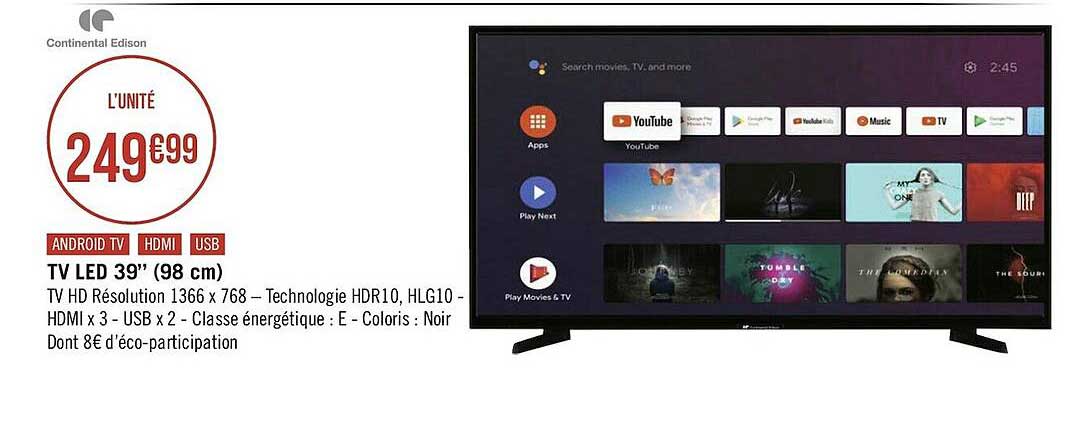 Tv Led 39" (98 Cm) Continental Edison