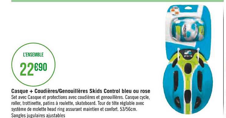 casque + coudières-genouillères skids control bleu ou rose