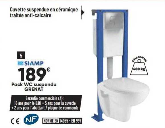 cuvette suspendue en céramique traitée anti-calcaire