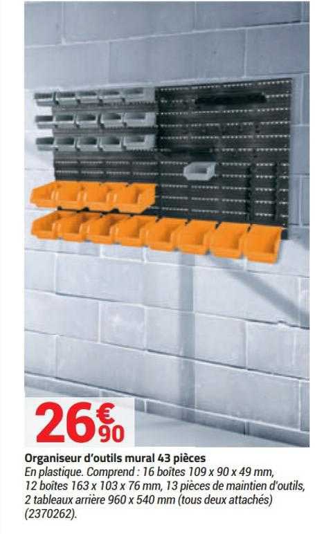 organiseur d'outils mural 43 pièces