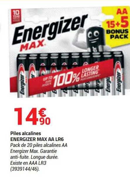 piles alcalines energizer max aa lr6