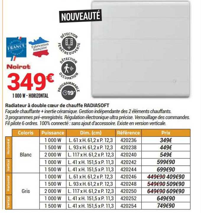 radiateur à double cœur de chauffe radiasoft noirot