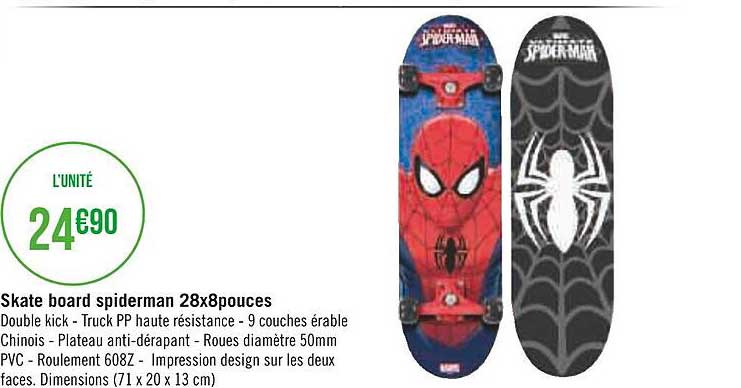 skate board spiderman 28x8 pouces