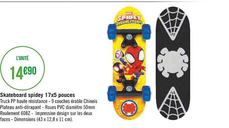 skate board spidey 17x5 pouces