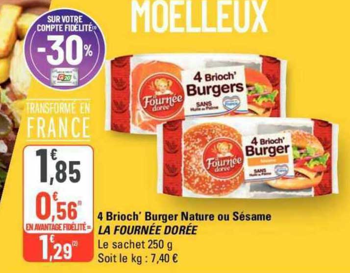 4 brioch' burger nature ou sésame la fournée dorée