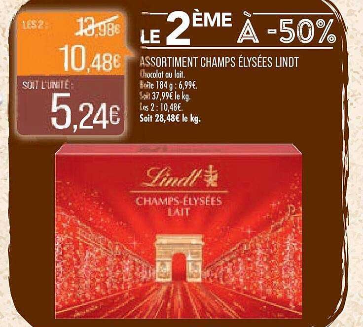 assortiment champs élysées lindt le 2ème à -50%