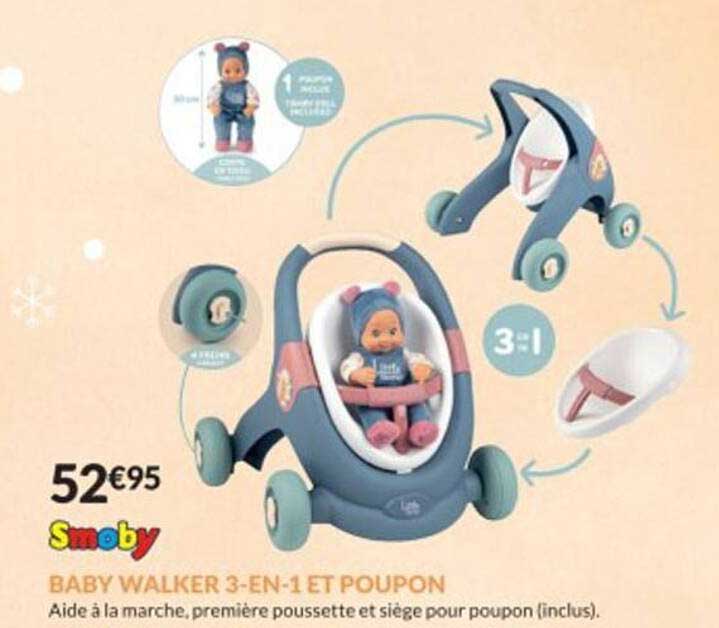 baby walker 3 en 1 et poupon smoby