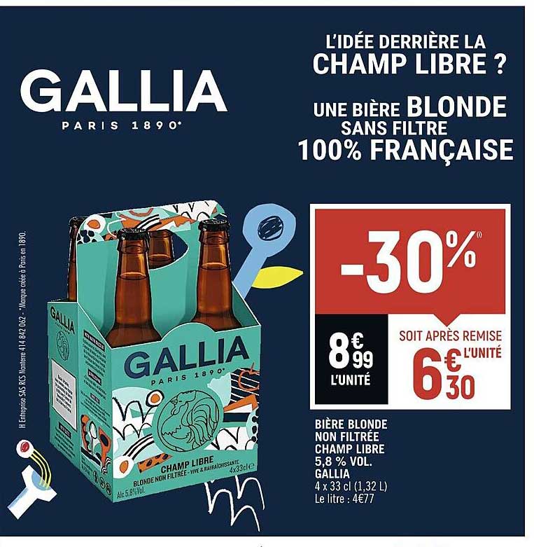 bière blonde non filtrée champ libre 5,8% vol. gallia
