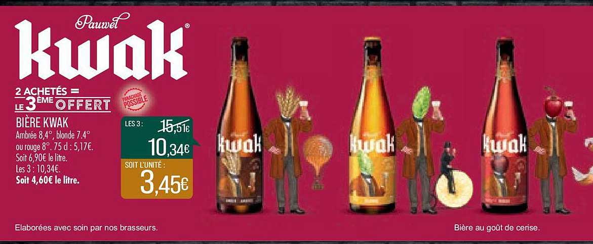 bière kwak 2 achetés = le 3ème offfert