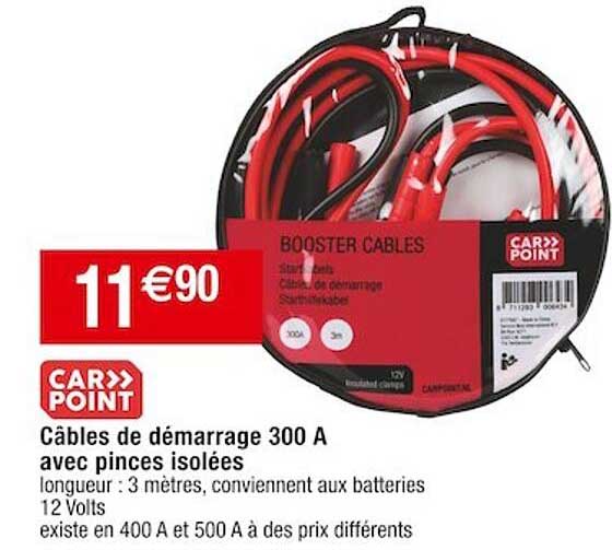 câbles de démarrage 300 a avec pinces isolées