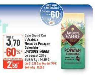 café grand cru d'arabica notes de popayan colombie jacques vabre