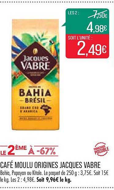 café moulu origines jacques vabre le 2ème à -67%
