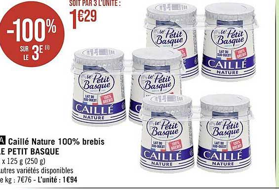 caillé nature 100% brebis le petit basque