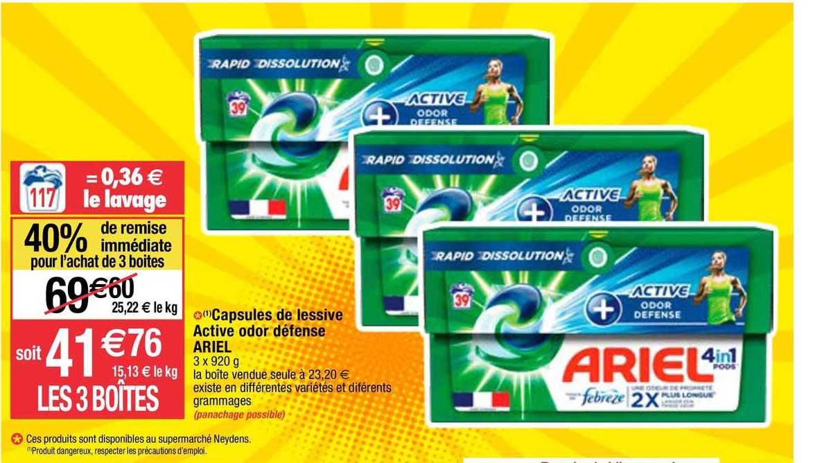 capsules de lessive active odor défense ariel