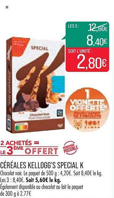 céréales kellogg's special k 2 achetés = le 3ème offfert