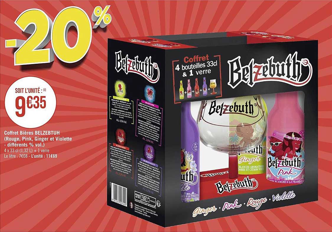 coffret bières belzebuth (rouge, pink, ginger et violette - différents % vol.)
