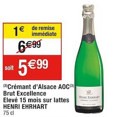 crémant d'alsace aoc brut excellence élevé 15 mois sur lattes henri ehrhart