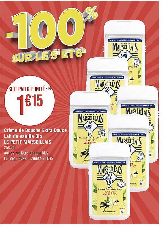 Crème De Douche Extra Douce Lait De Vanille Bio Le Petit Marseillais