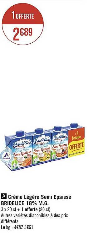 crème légère semi épaisse bridélice 18% m.g.