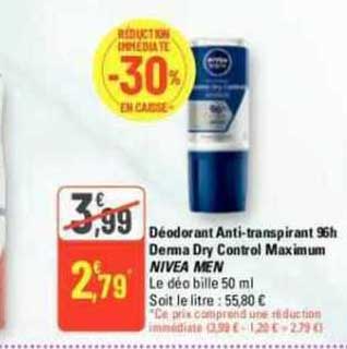 déodorant anti-transpirant 96h derma dry control maximum nivea men