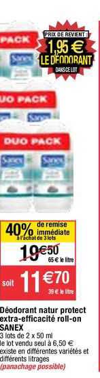 déodorant natur protect extra-efficacité roll-on sanex