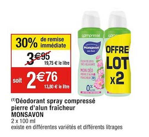 déodorant spray compressé pierre d'alun fraîcheur monsavon