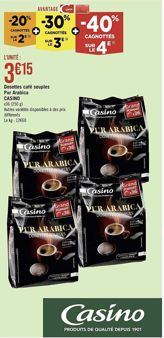 Dosettes Café Souples Pur Arabica Casino