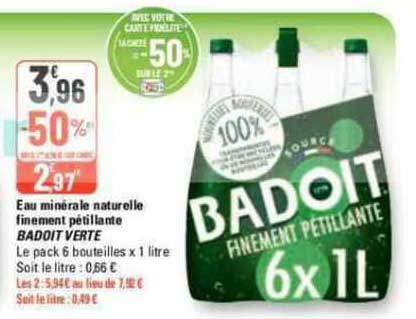 eau minérale naturelle finement pétillante badoit verte