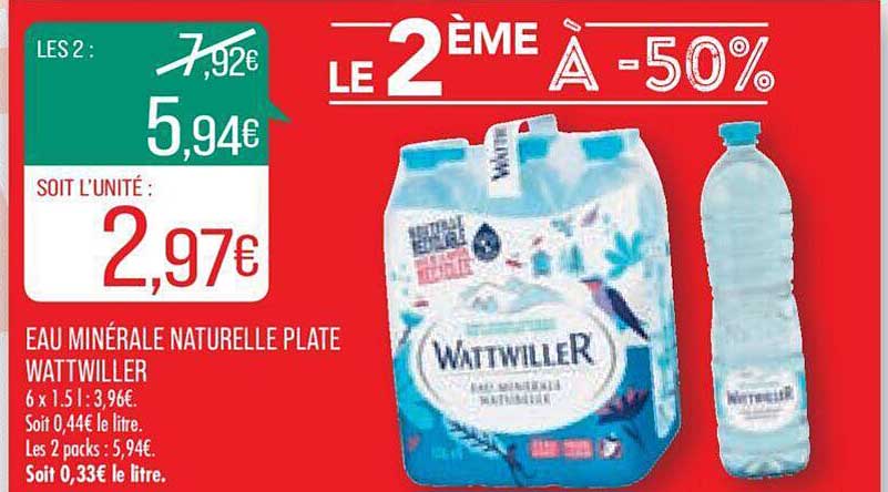Eau Minérale Naturelle Plate Wattwiller Le 2ème à -50%