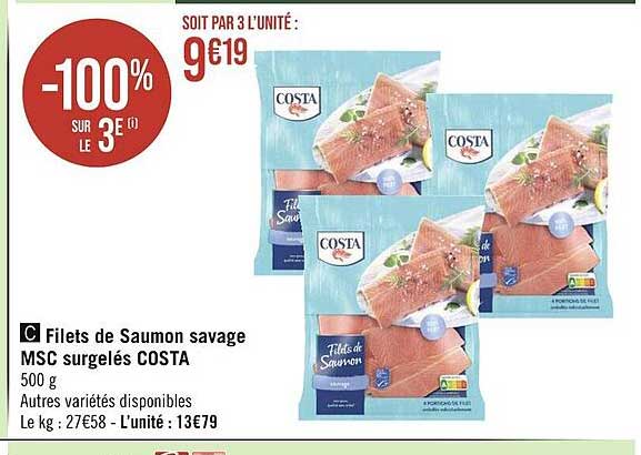filets de saumon savage msc surgelés costa