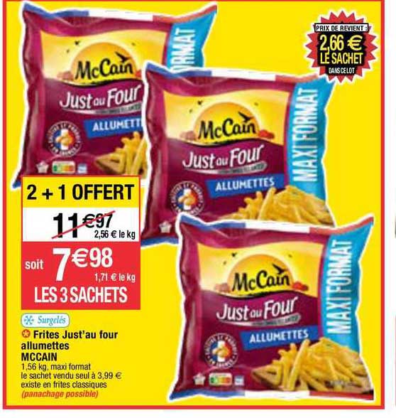 frites just'au four allumettes mc cain