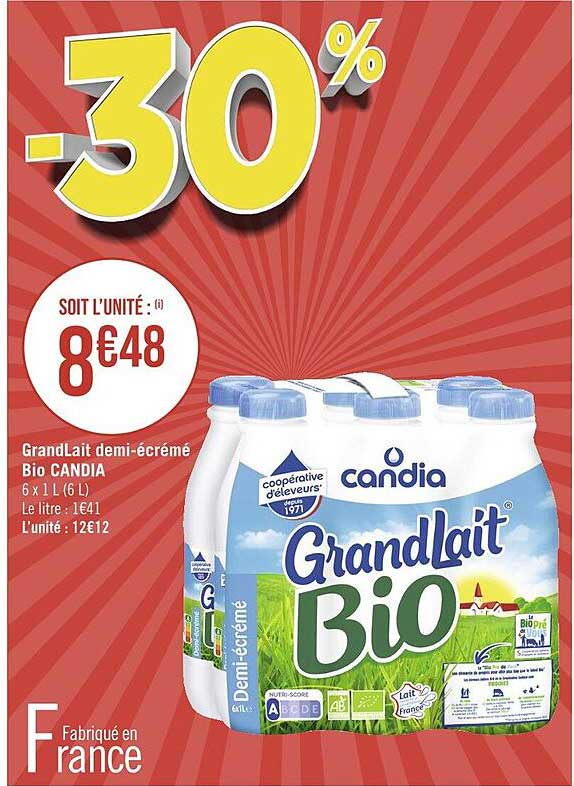 grandLait demi-écrémé bio candia