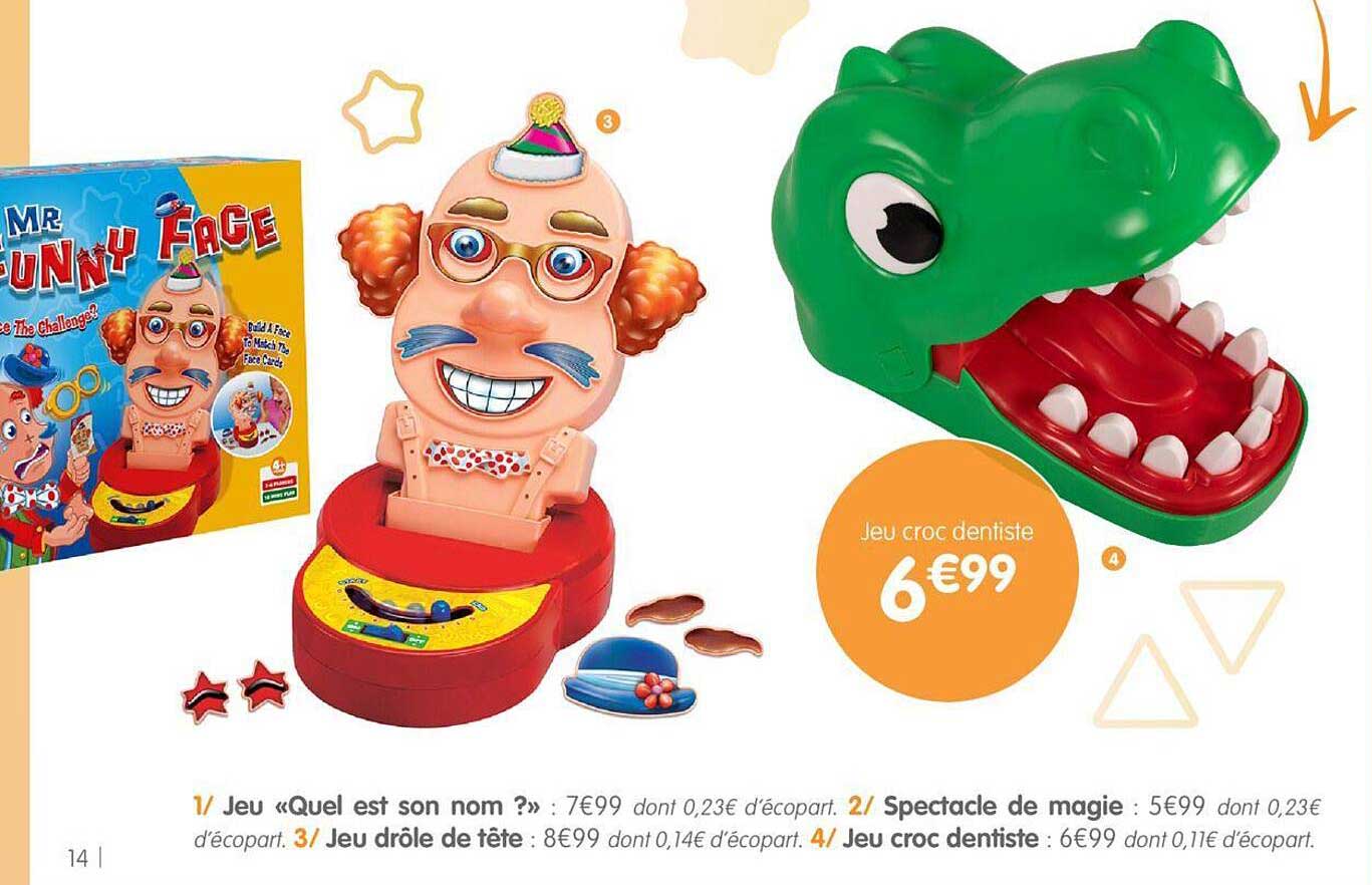 jeu «quel est son nom ?», spectacle de magie, jeu drôle de tête, jeu croc dentiste