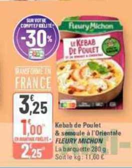 kebab de poulet & semoule à l'orientale fleury michon