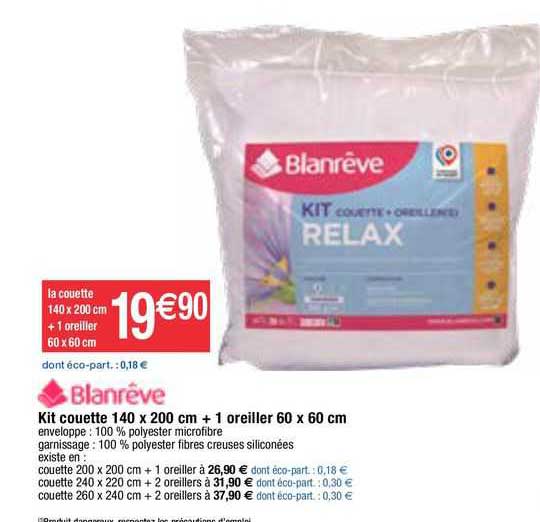 Kit Couette 140 X 200 Cm + 1 Oreiller 60 X 60 Cm Blanrêve